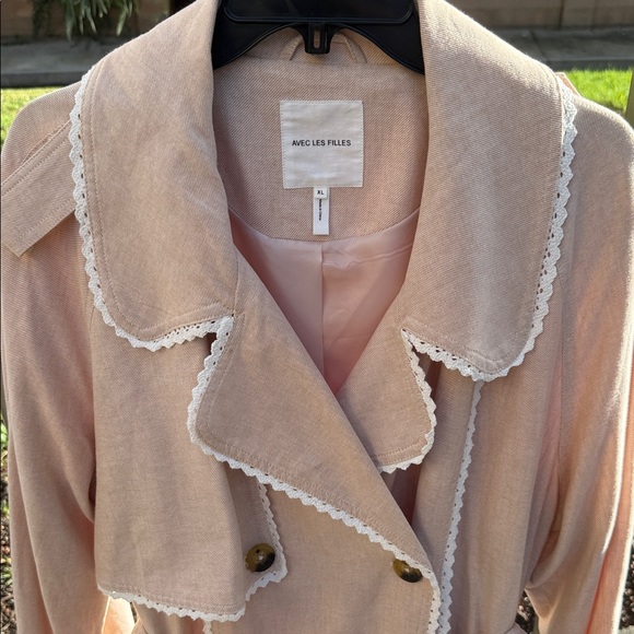 Avec Les Filles Pink Trench Coat with White Accents - Picture 2 of 9